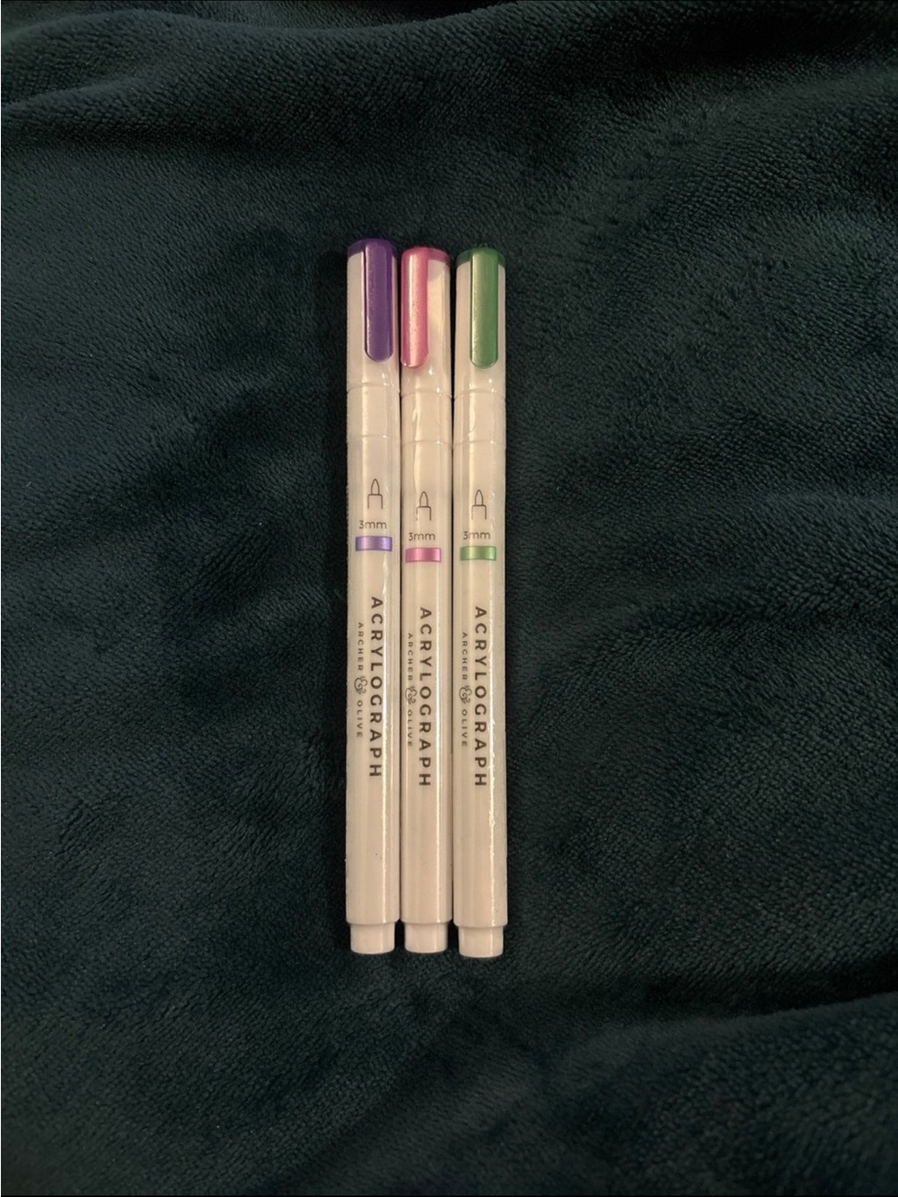 Archer & Olive Acrylograph Pens 3mm Tip set of 3 sealed green purple pink